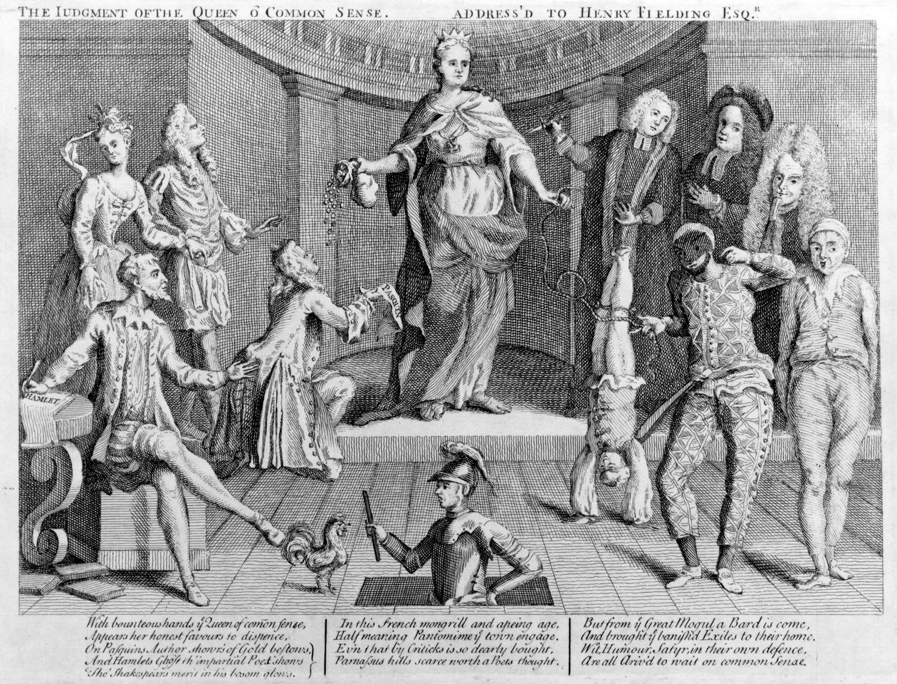 Dommen av dronningen av sunn fornuft, adressert til Henry Fielding Esq., 1736 av English School