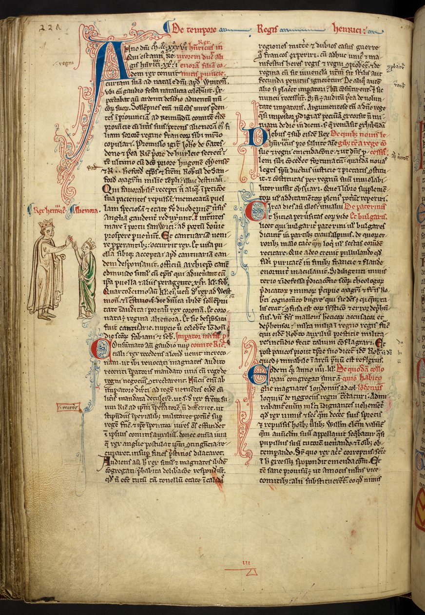 Ekteskapet til Henry III og Eleanor av Provence fra The Historia Anglorum, Matthew Paris, MS Royal 14 CVII, f. 124.v, ca. 1250-59 av English School