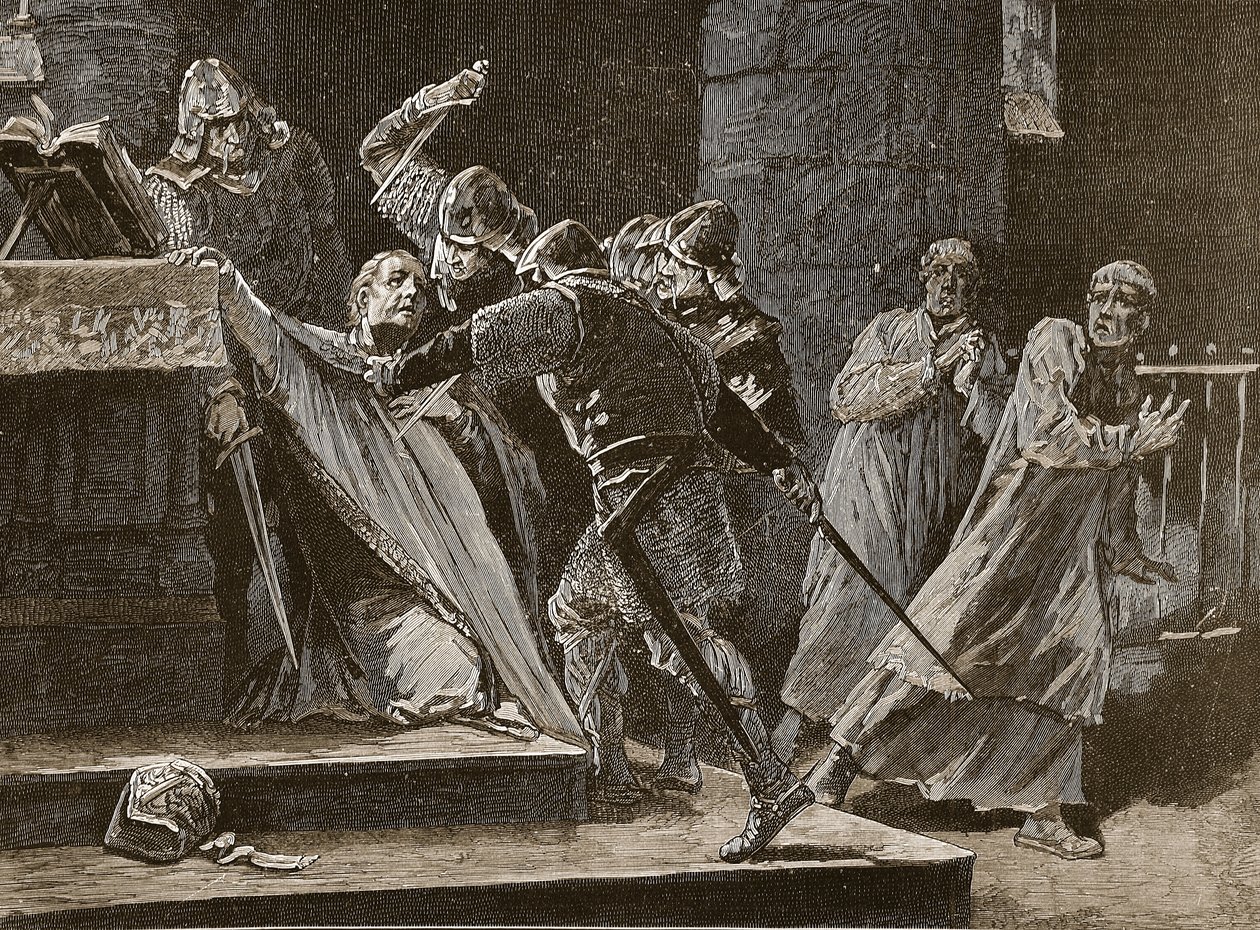 Drapet på Becket i Canterbury Cathedral, illustrasjon fra Cassells Illustrated History of England (sepiafoto) av English School