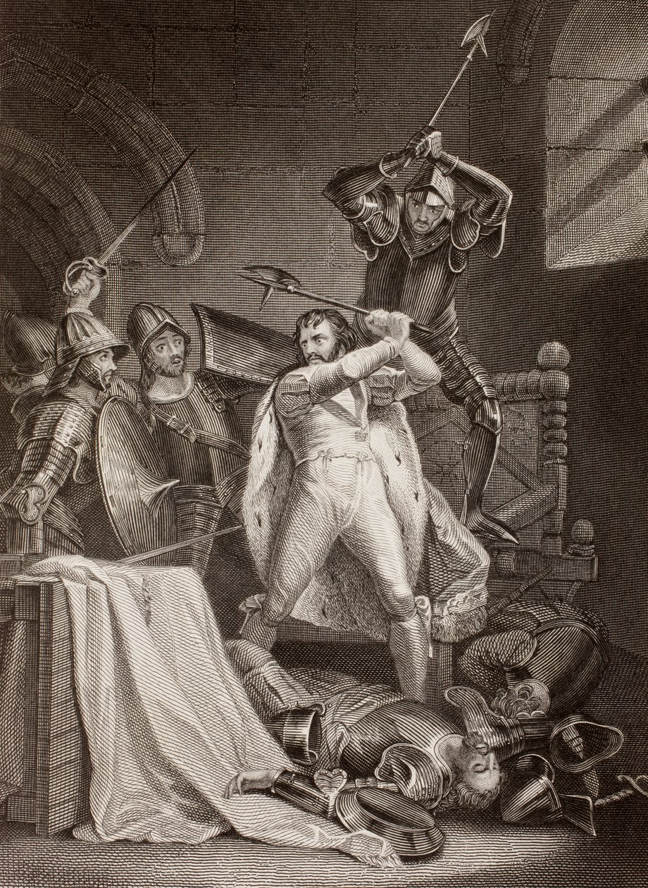 Drapet på Richard II av England i Pontefract Castle i 1400 (litho) av English School
