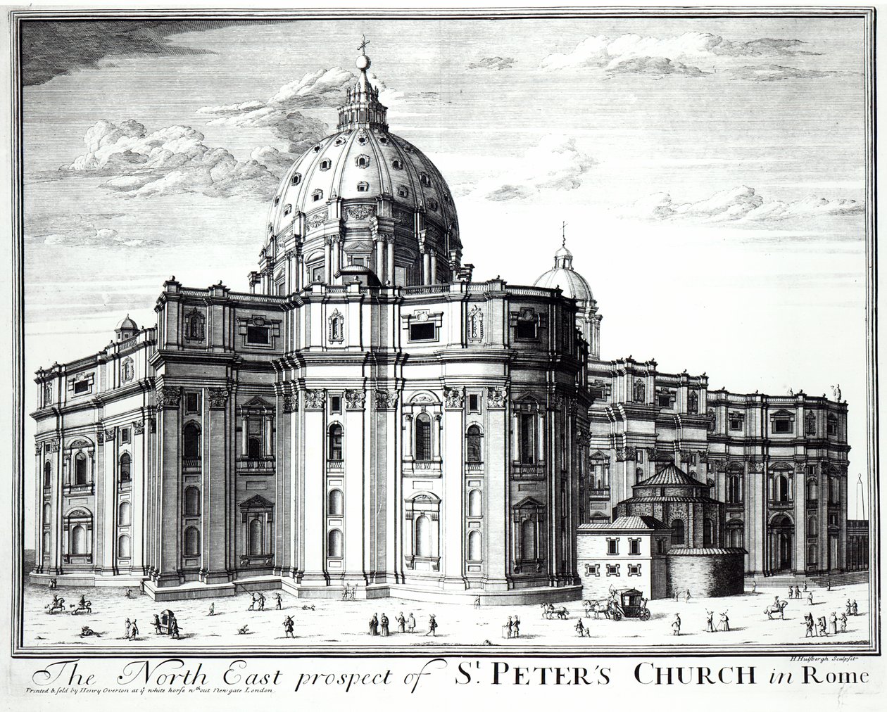 Nordøstprospektet til St. Peterskirken, Roma, gravert av H. Hulfbergh av English School