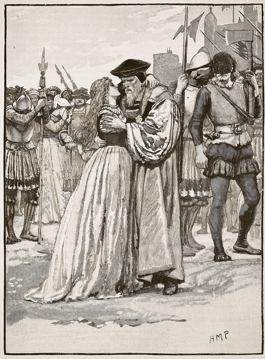Avskjeden til Sir Thomas More og hans datter, illustrasjon fra Cassells Illustrated History of England (sepiafoto) av English School