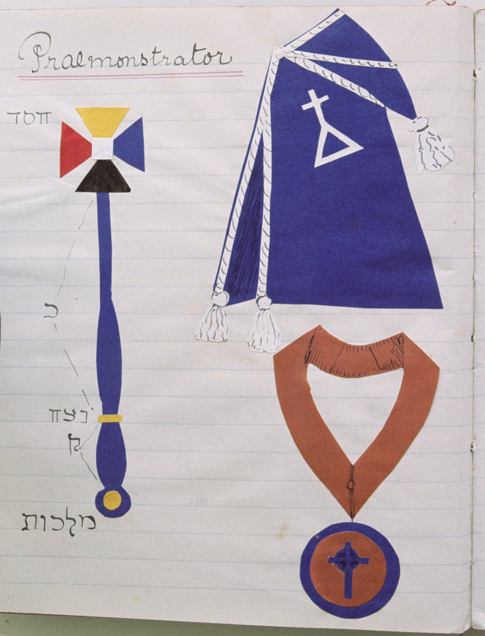 Kjortelen (med symbolet på ordenen) og regaliene til instruktøren (praemonstratoren) av den hermetiske ordenen av det gylne daggry, ca. 1895 (collage) (se også 212684) av English School
