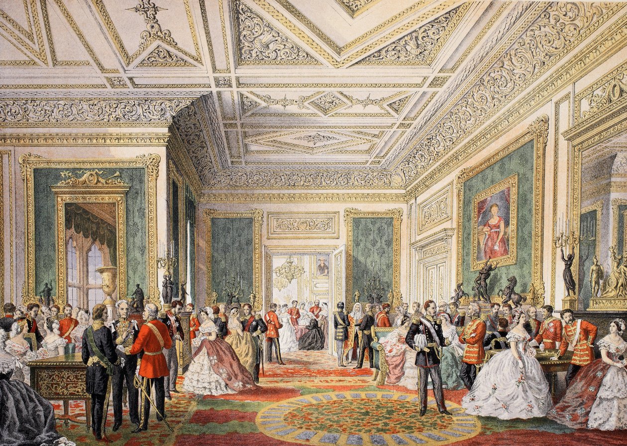 Signeringen av ekteskapsattesten, fra A Memorial of the Marriage of Edward VII and Alexandra of Denmark, pub. 1864 av English School