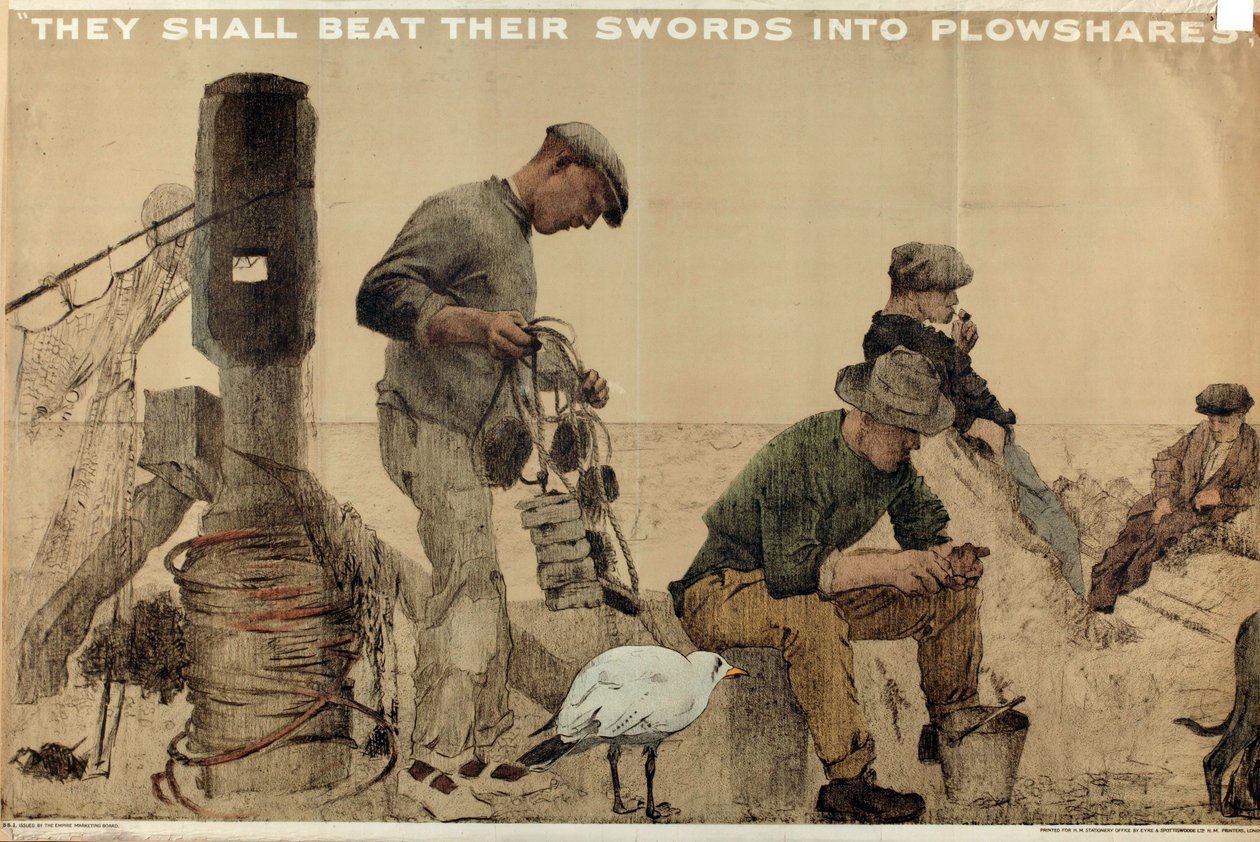 De skal slå sverdene sine til plogskjær, fra serien 'The Empire Stands for Peace' (litho-farge) av English School