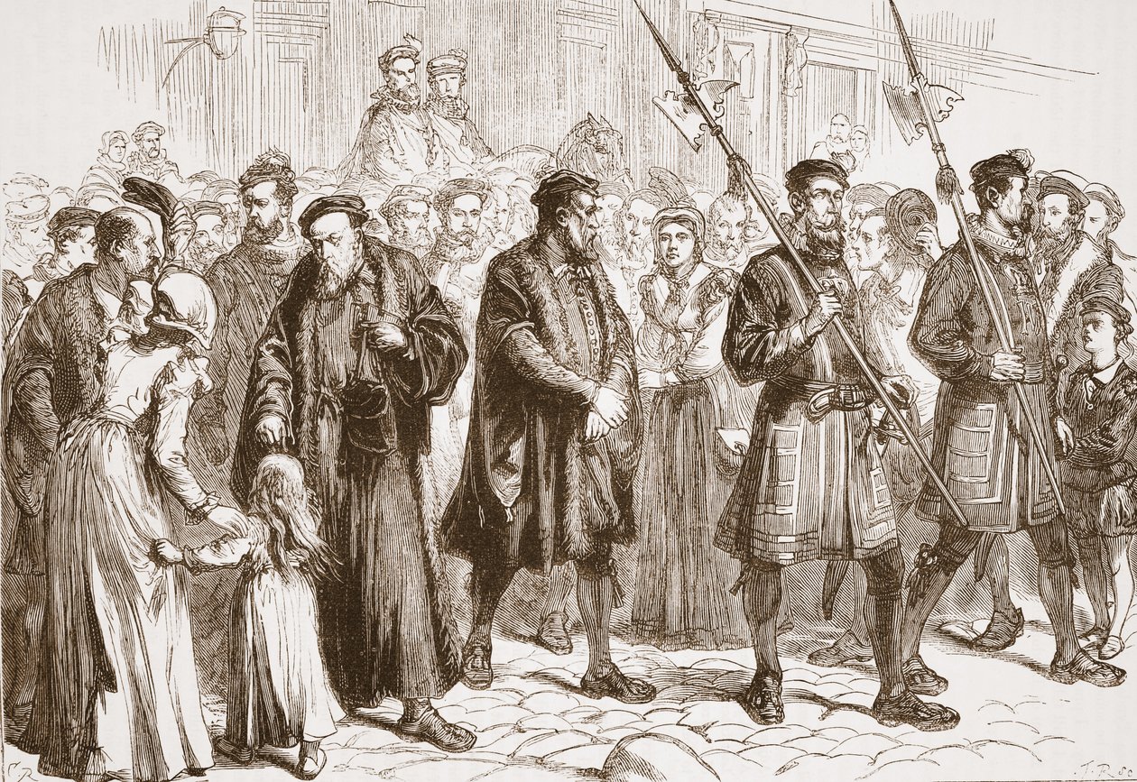 Thomas Bilney on his way to the stake, illustration from 