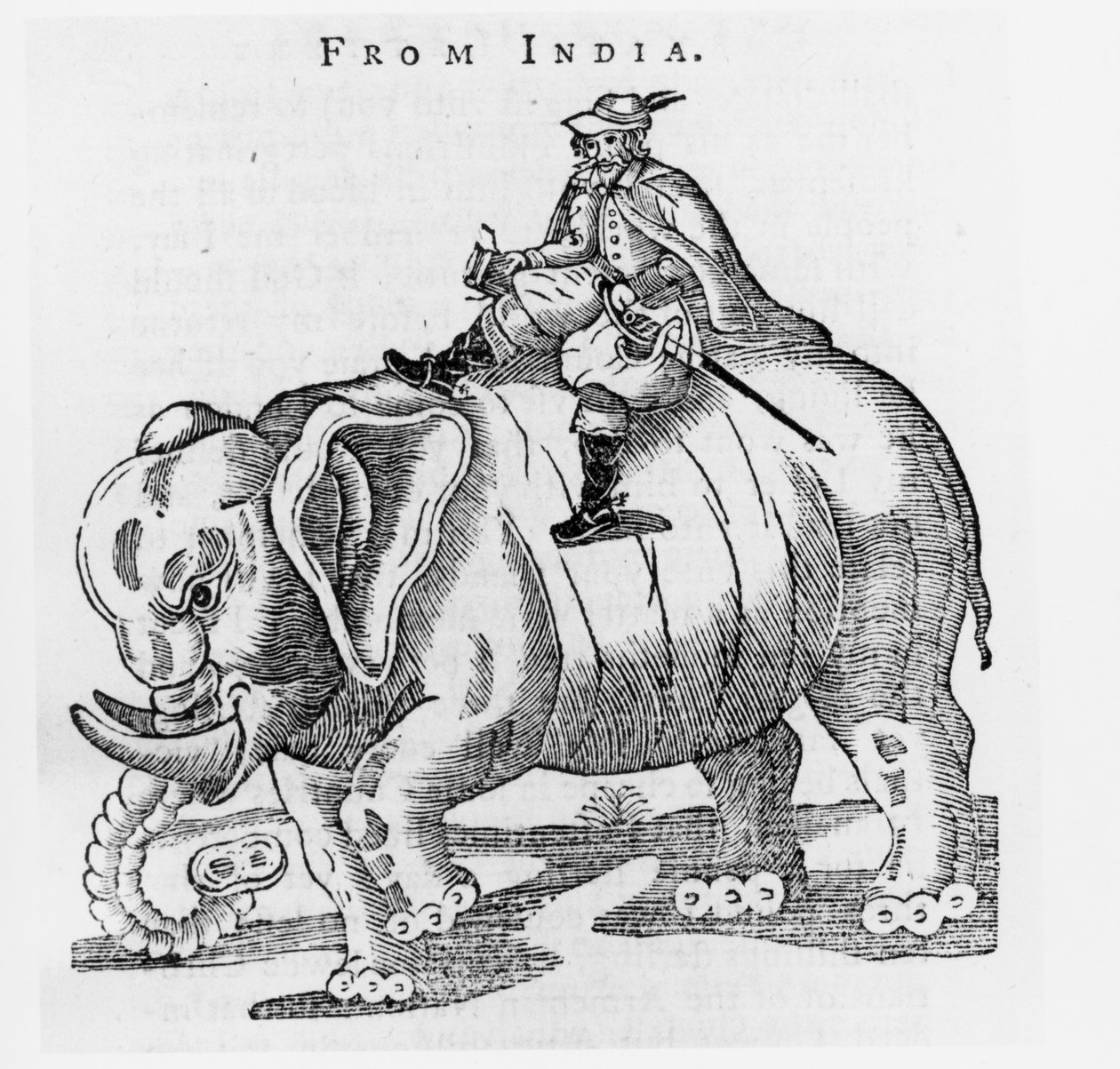 Thomas Coryate (ca. 1577-1617) på en elefant, fra Letters from India in Coryats Crudities, bind 3, publisert 1776 av English School