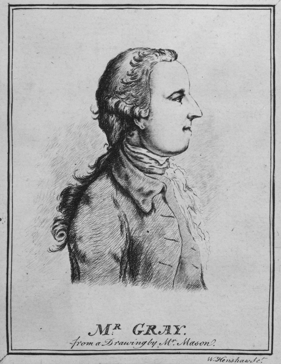 Thomas Gray, tegnet av William Henshaw (penn og blekk på papir) (bw-foto) av English School