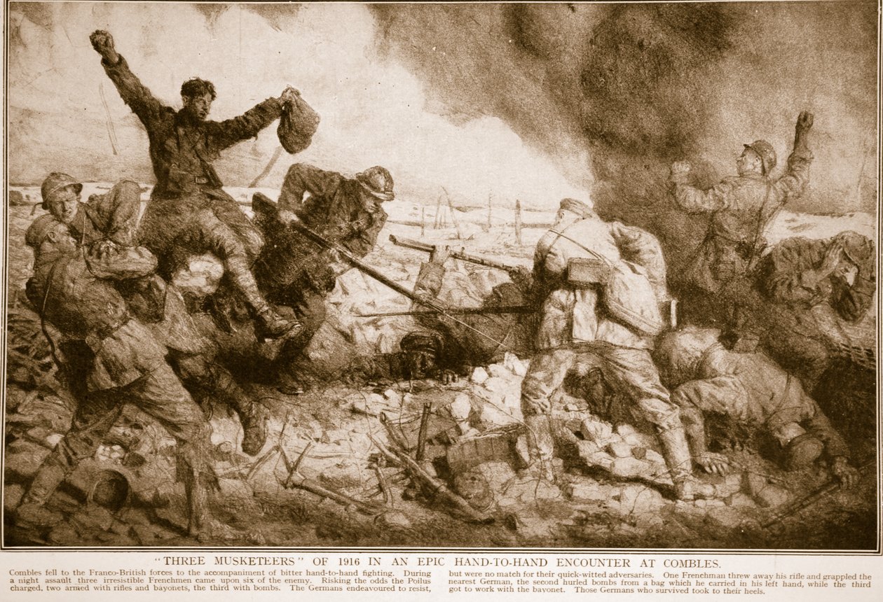 Tre musketerer fra 1916 i et episk hånd-til-hånd-møte på Combles, 1914-19 av English School