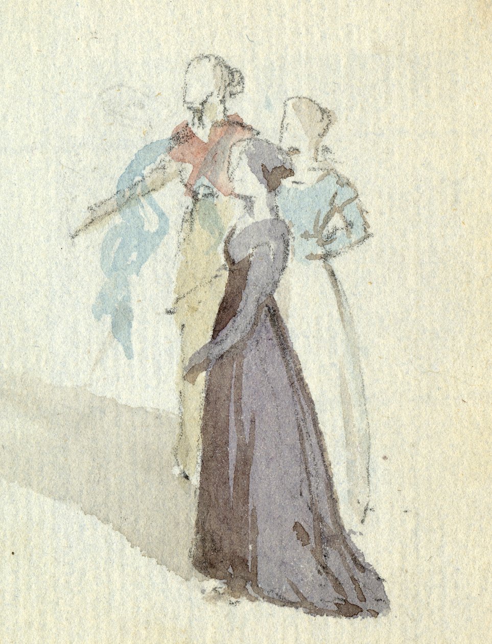 Tre kvinner, ca. 1825 (wc på papir) av English School