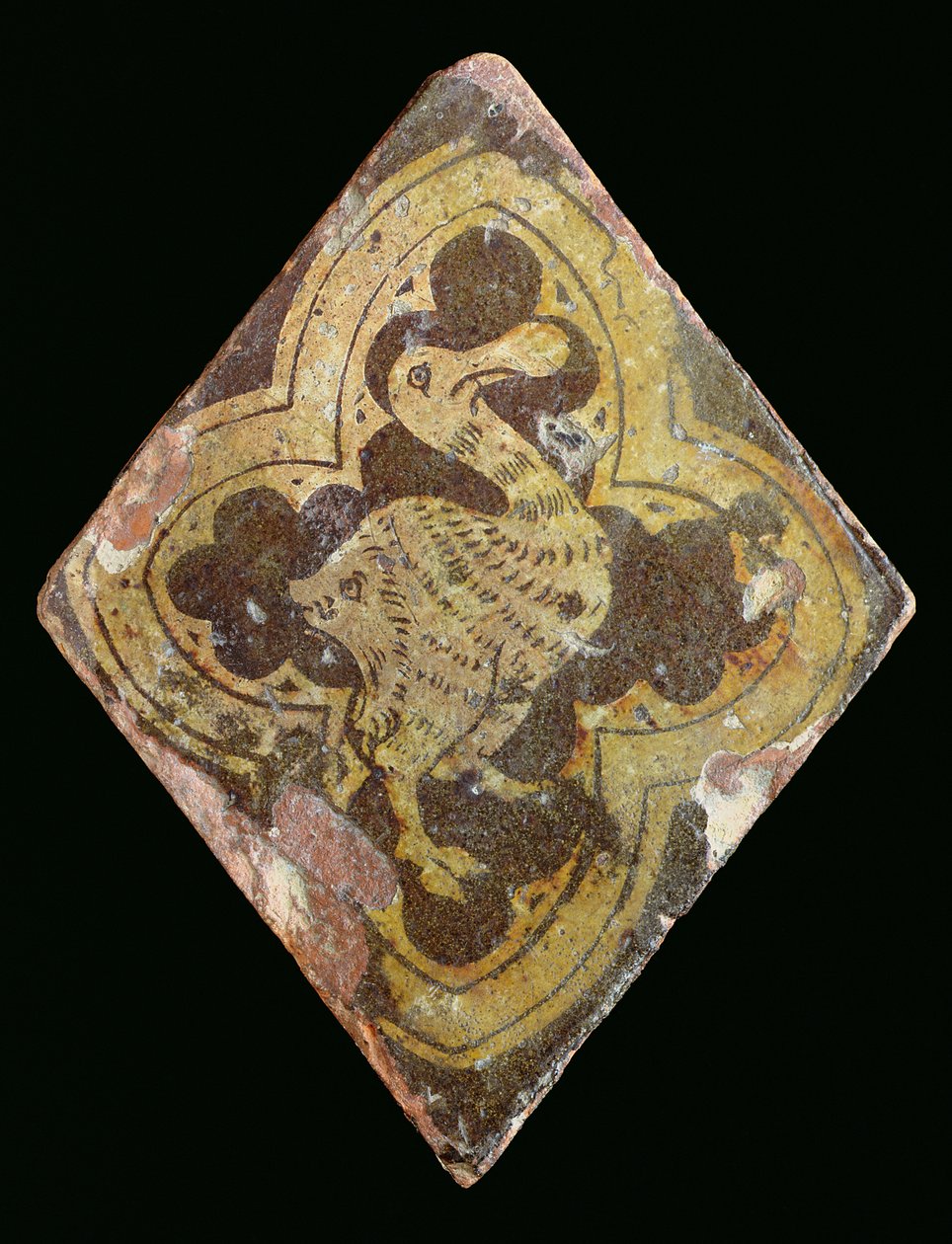 Flis som viser et mytisk beist, antatt å være fra Hailes Abbey, Gloucestershire, tidlig på 1300-tallet (keramikk) av English School