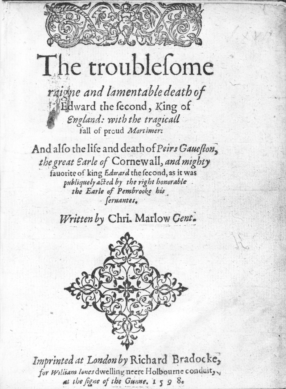 Tittelside for Edward II av Christopher Marlowe, utgitt 1598 (trykt papir) av English School