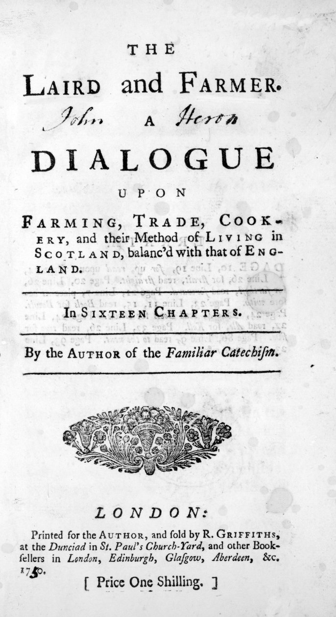 Tittelside for The Laird and Farmer av forfatteren av den kjente katekismen, utgitt 1750 av English School