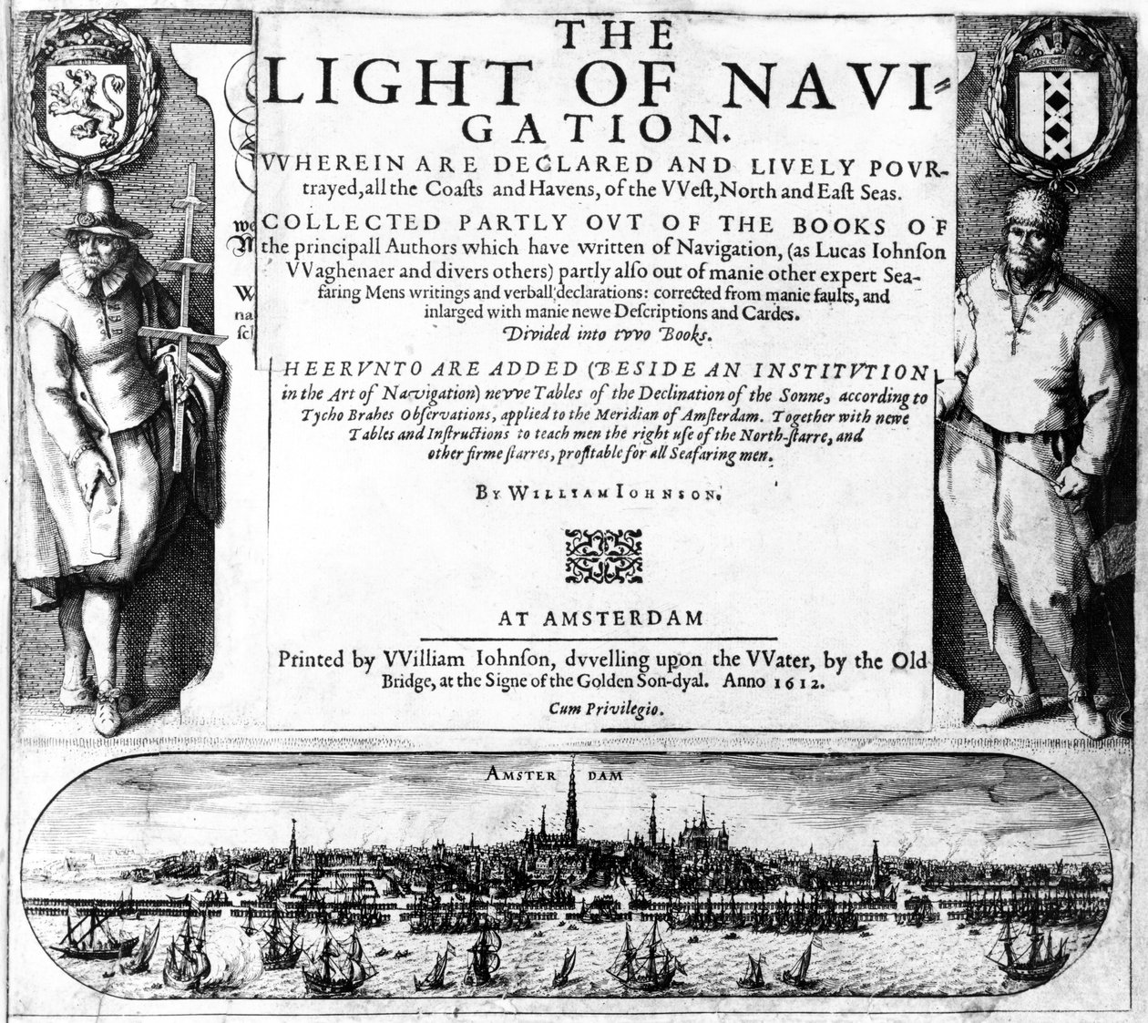 Tittelside for The Light of Navigation av William Iohnson, utgitt 1612 (boktrykk og gravering) av English School