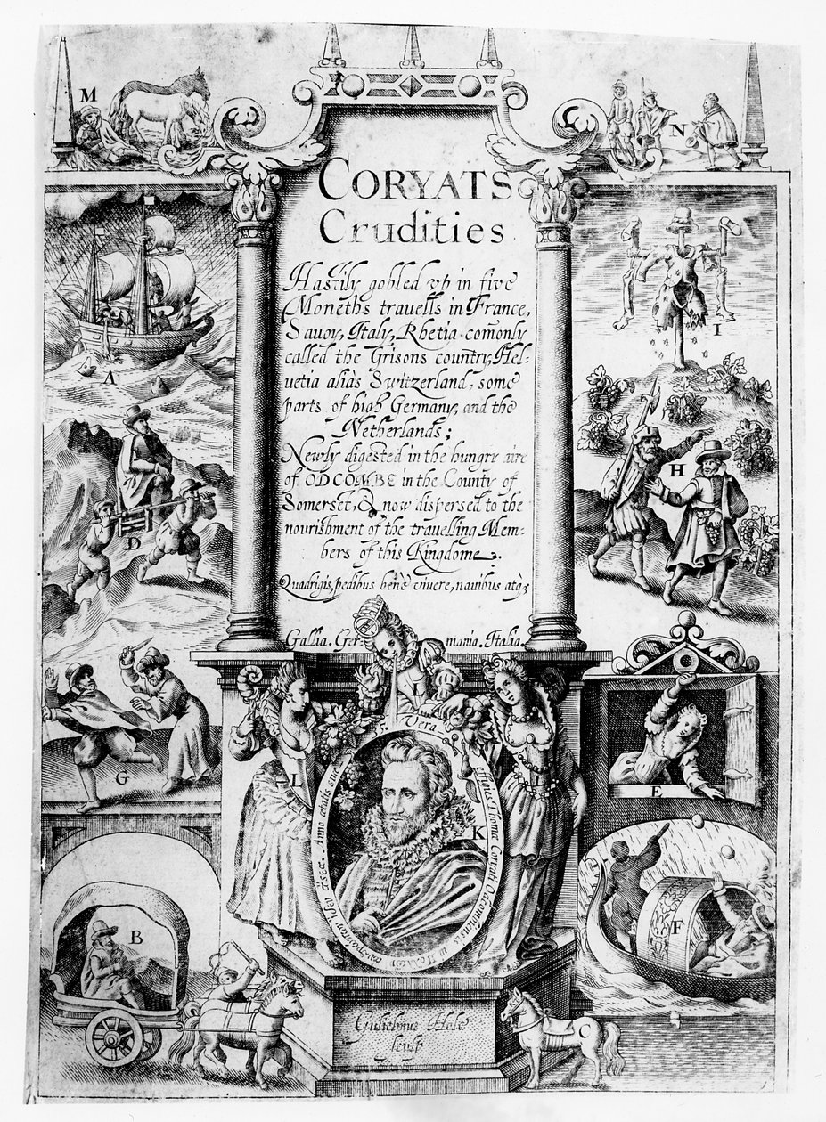 Tittelside fra Coryats Crudities, utgitt i 1611 av English School