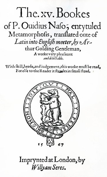 Tittelside til XV bok til P. Ovidius Naso, med tittelen Metamorphosis av English School