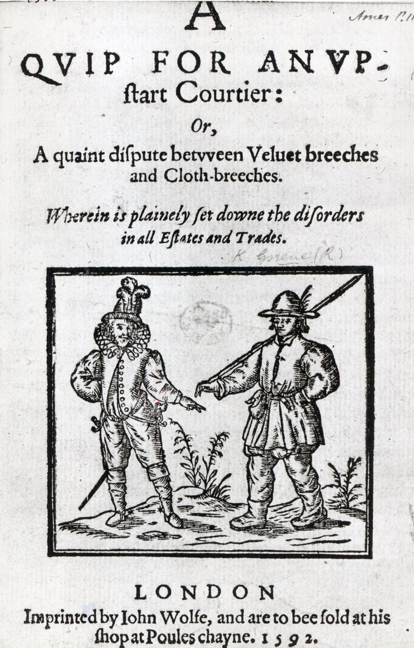 Tittelside for A Quip for an Upstart Courtier av Robert Greene, 1592 av English School