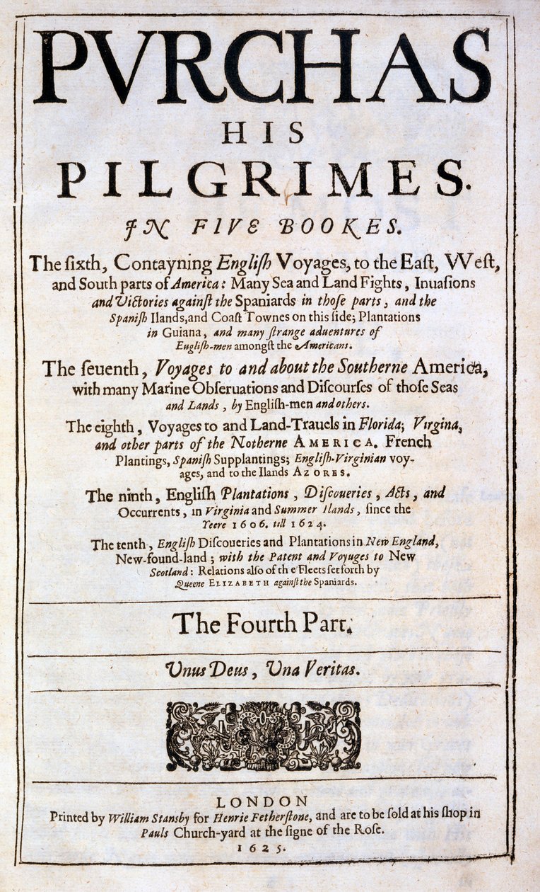 Tittelside til Purchas his Pilgrimes av Samuel Purchas, utgitt 1625 av English School