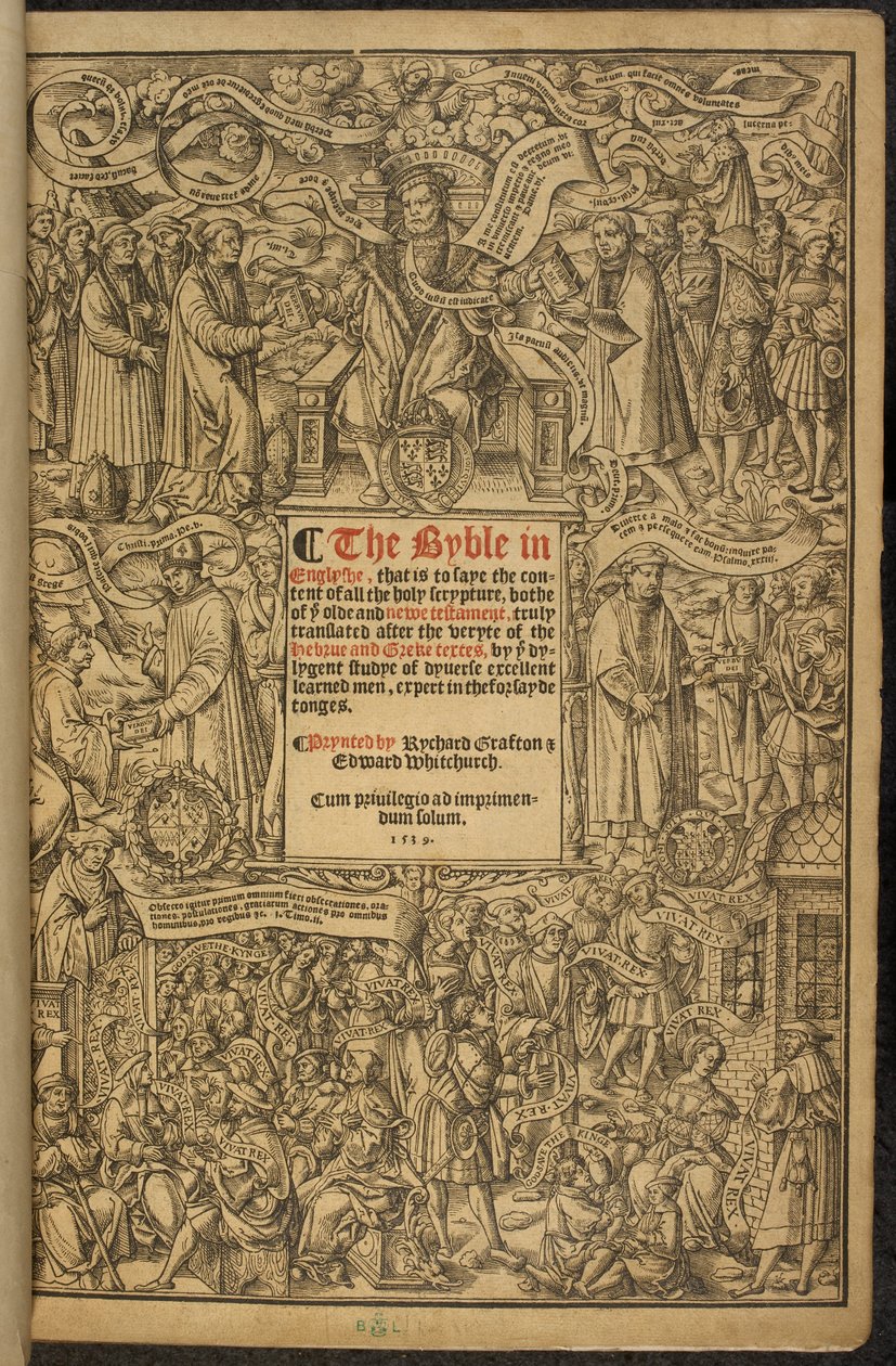 Tittelsiden til den store bibelen, noen ganger kjent som 'Cromwells bibel'. av English School