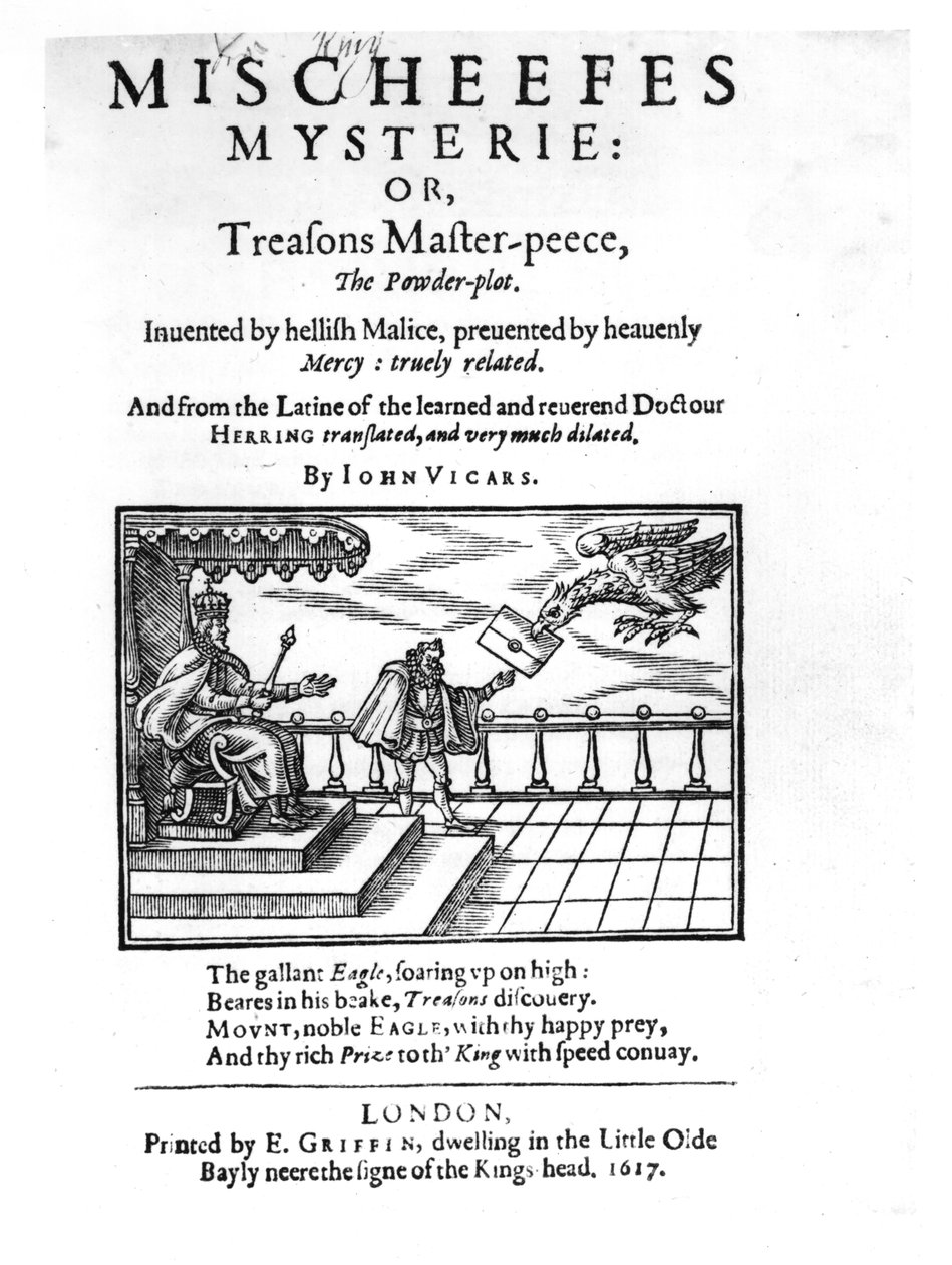 Tittelside til Mischeefes Mysterie eller Treasons Master-peece, the Powder-plot, av John Vickers, 1617 av English School