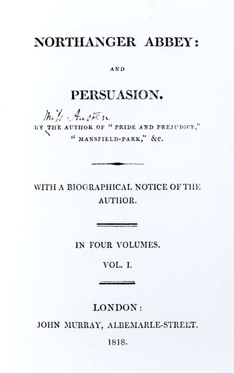 Tittelside til Northanger Abbey and Persuasion av Jane Austen, første utgave, 1818 av English School