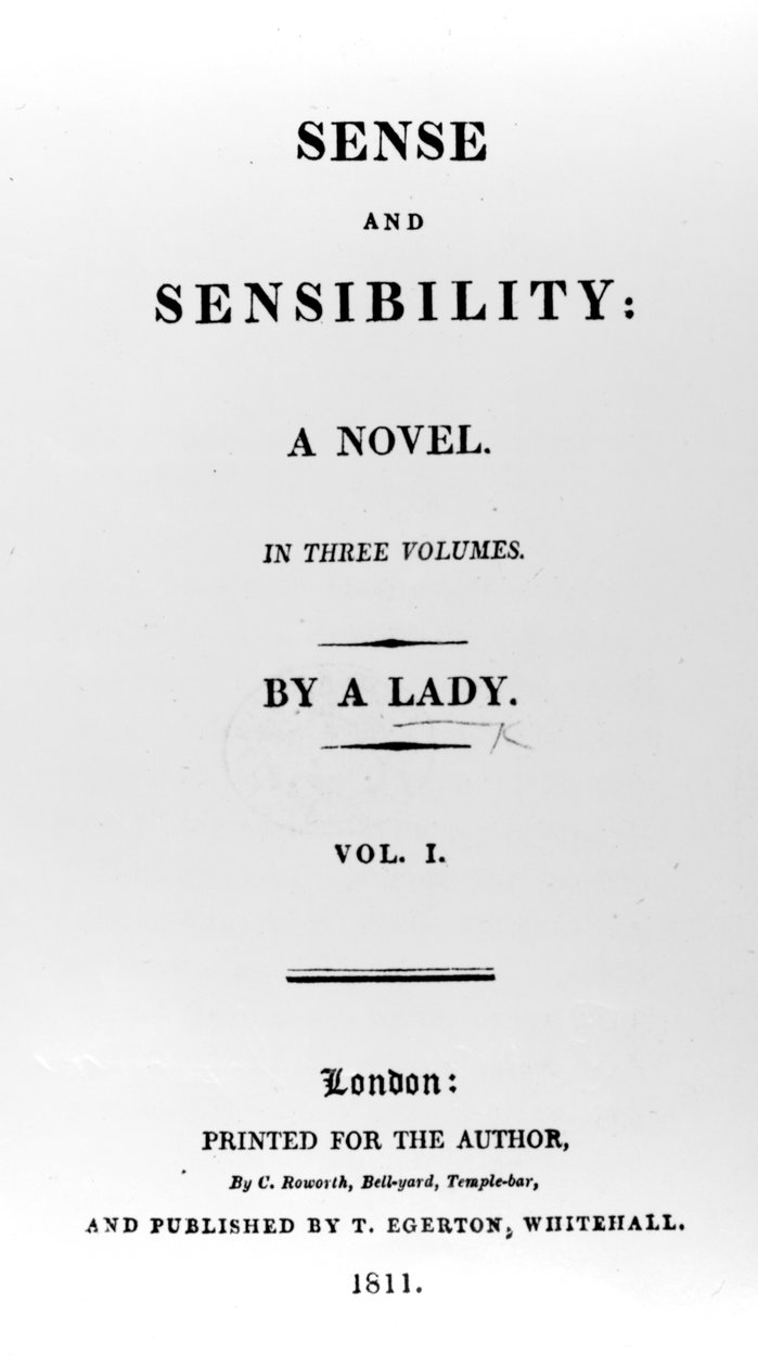 Tittelside til Sense and Sensibility av Jane Austen, første utgave, 1811 av English School