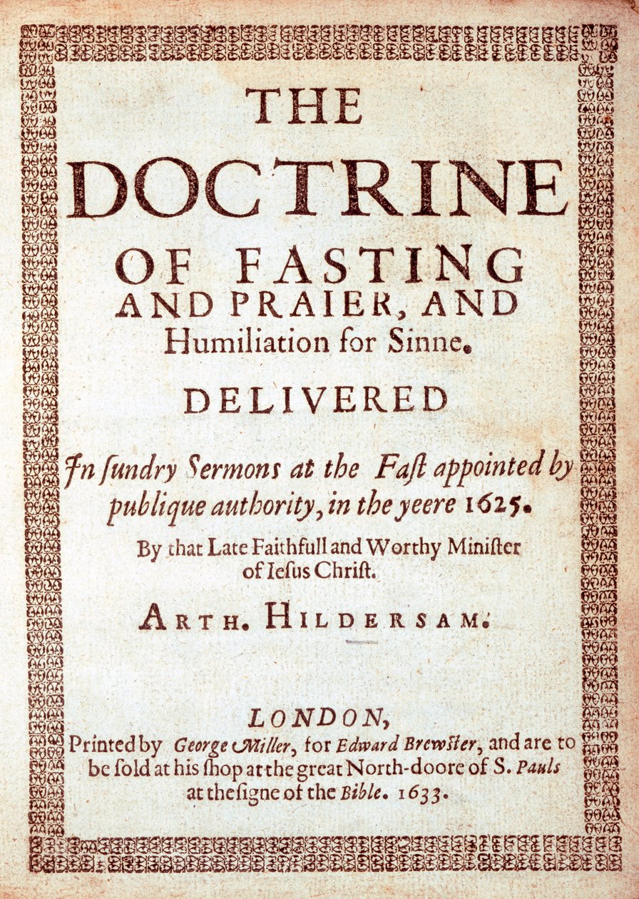 Tittelside til The Doctrine of Fasting av Arthur Hildersam, 1633 (trykk) av English School
