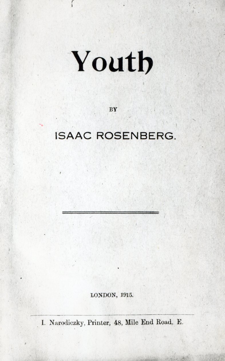 Tittelside til Youth, en diktsamling av Isaac Rosenberg, første utgave 1915 (trykk) av English School