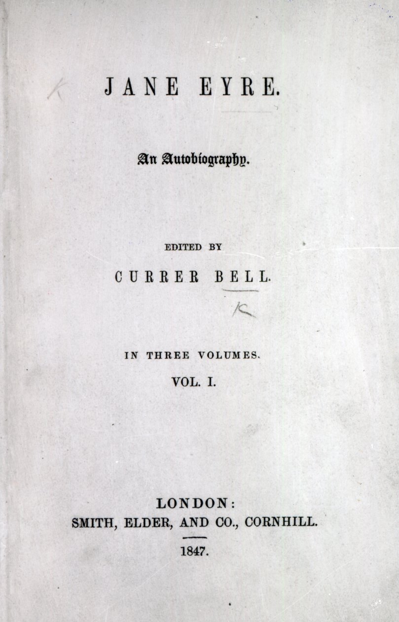 Tittelside til den første utgaven av Jane Eyre av Charlotte Bronte, 1847 (trykk) av English School
