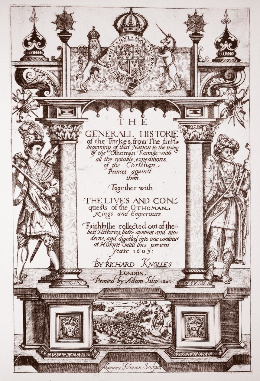 Tittelside, Knolles Generall Historie of the Turks, pub. av Adam Islip, 1603 av English School