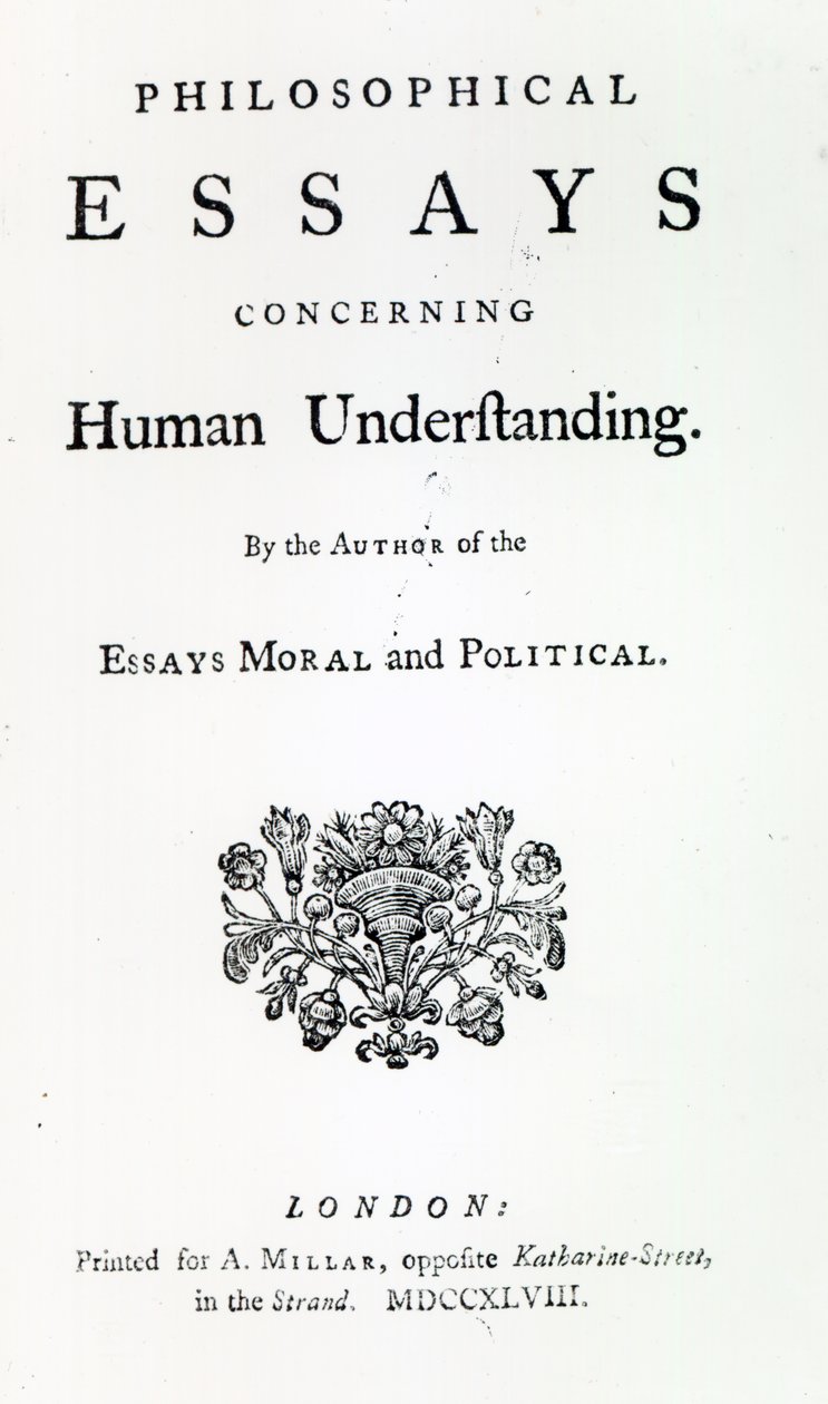 Tittelside til filosofiske essays om menneskelig forståelse av David Hume, 1748 (trykk) av English School
