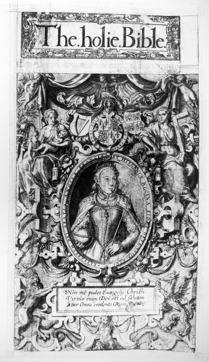 Tittelside til Bishops Bible, pub. i 1568 av English School