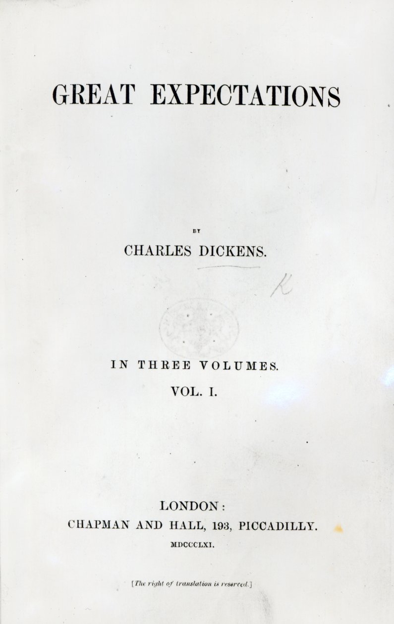 Tittelside til Great Expectations av Charles Dickens, første utgave bind, 1861 (trykk) av English School