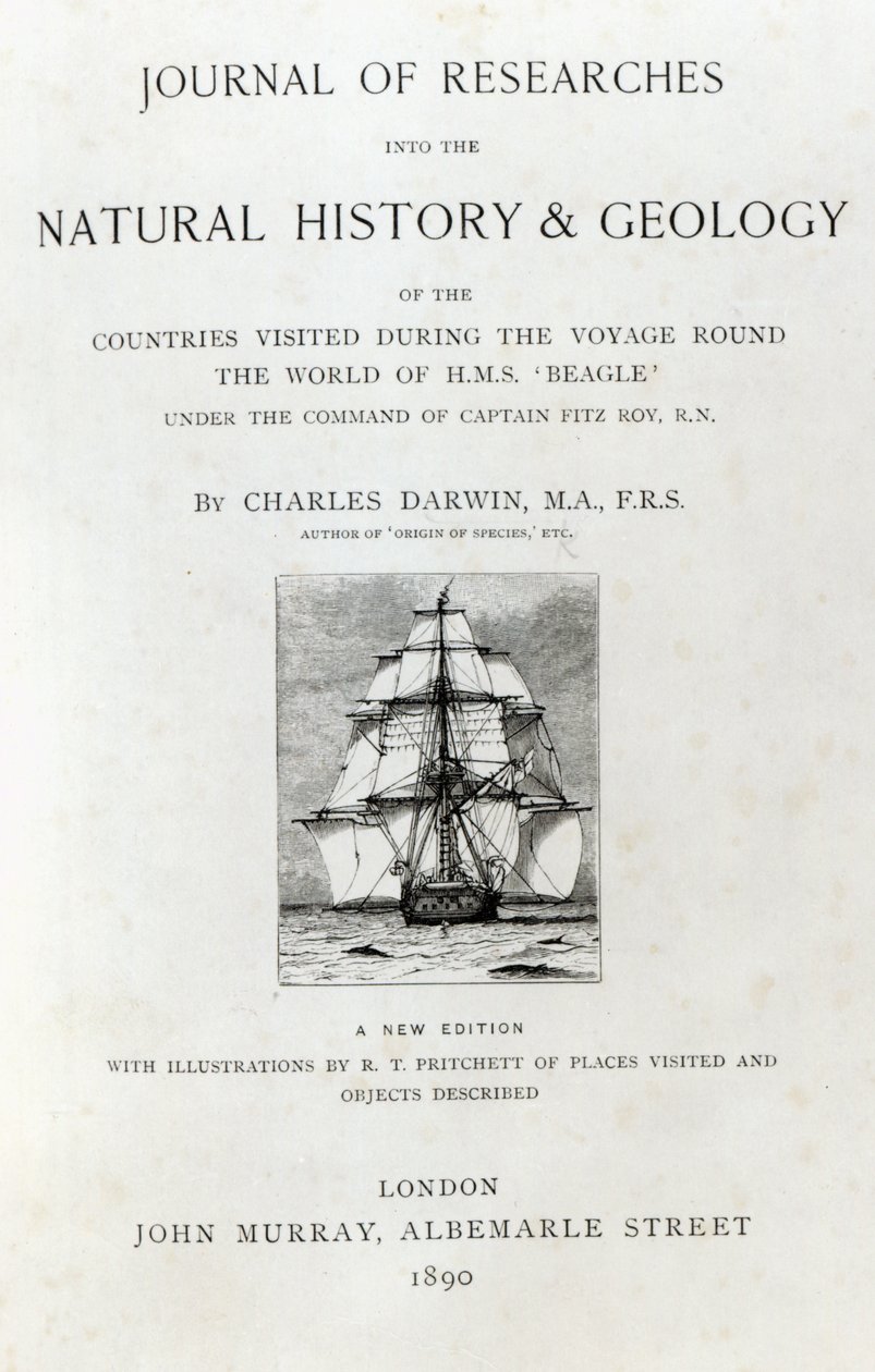 Tittelside til The Voyage of the Beagle av Charles Darwin, utgave utgitt i 1890 av English School