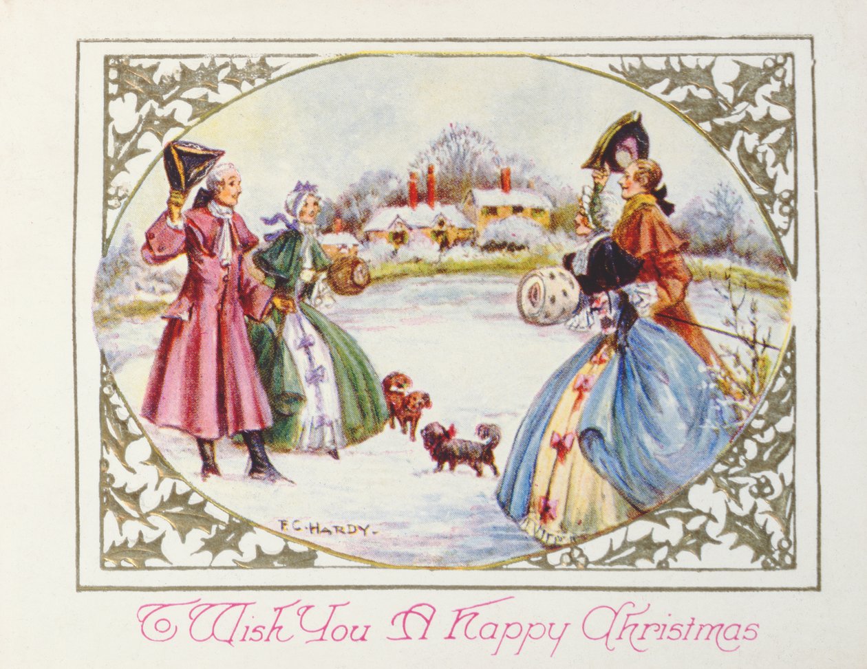 "Å ønske deg en god jul", viktoriansk kort (chromolitho) av English School