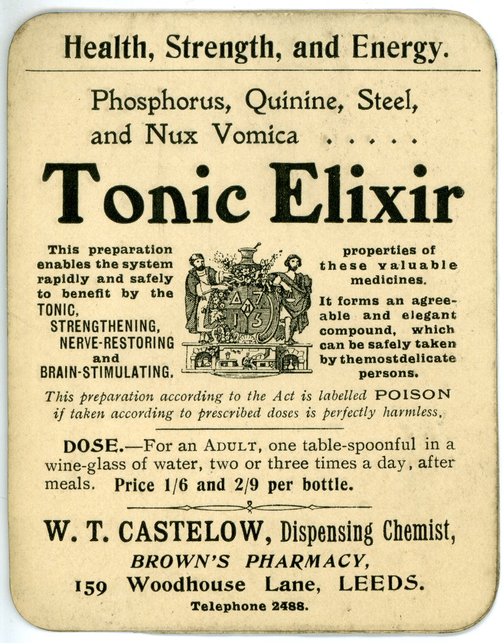 Tonic Elixir-etikett, tidlig (litho) av English School