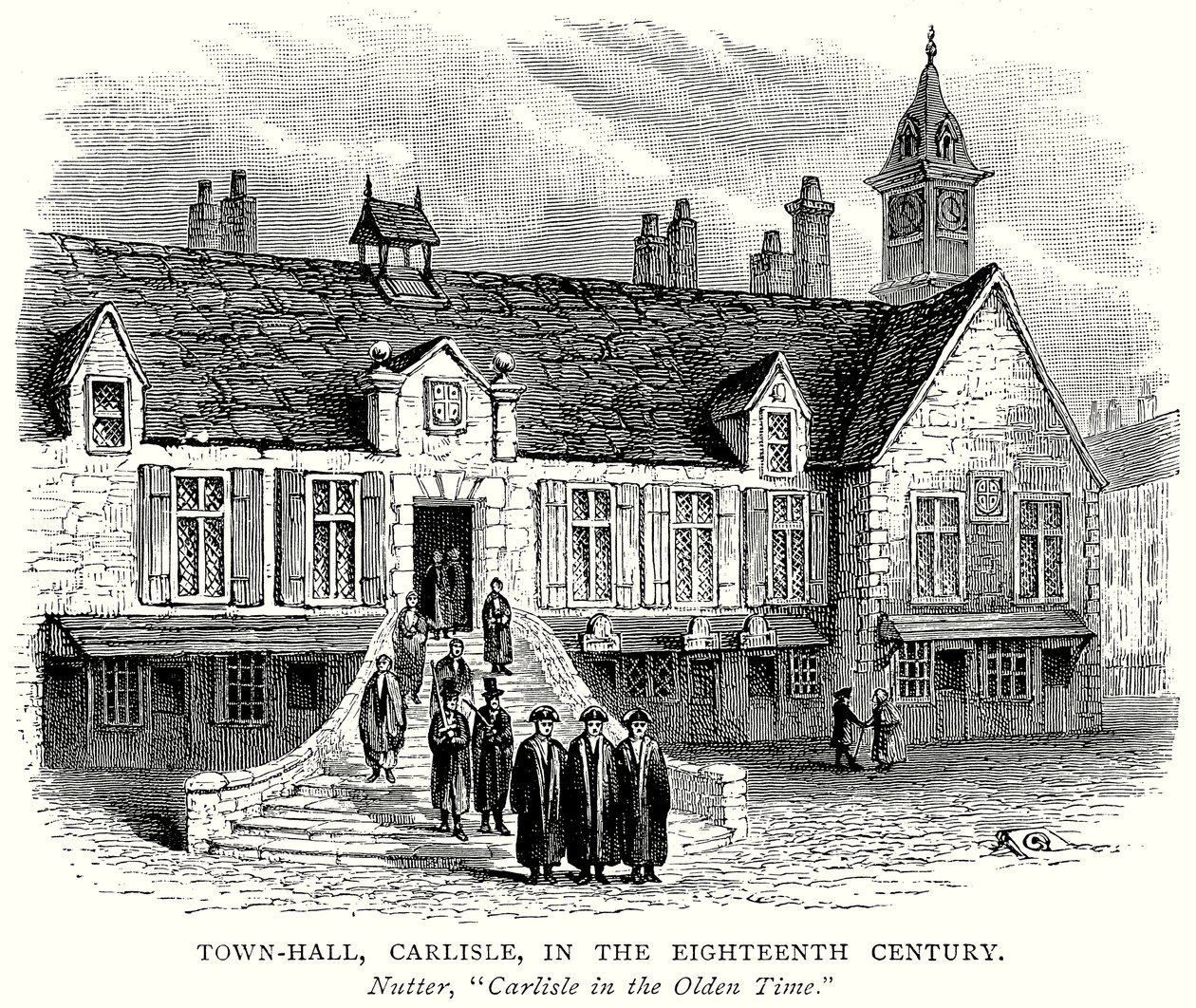 Rådhuset i Carlisle på 1700-tallet (gravering) av English School