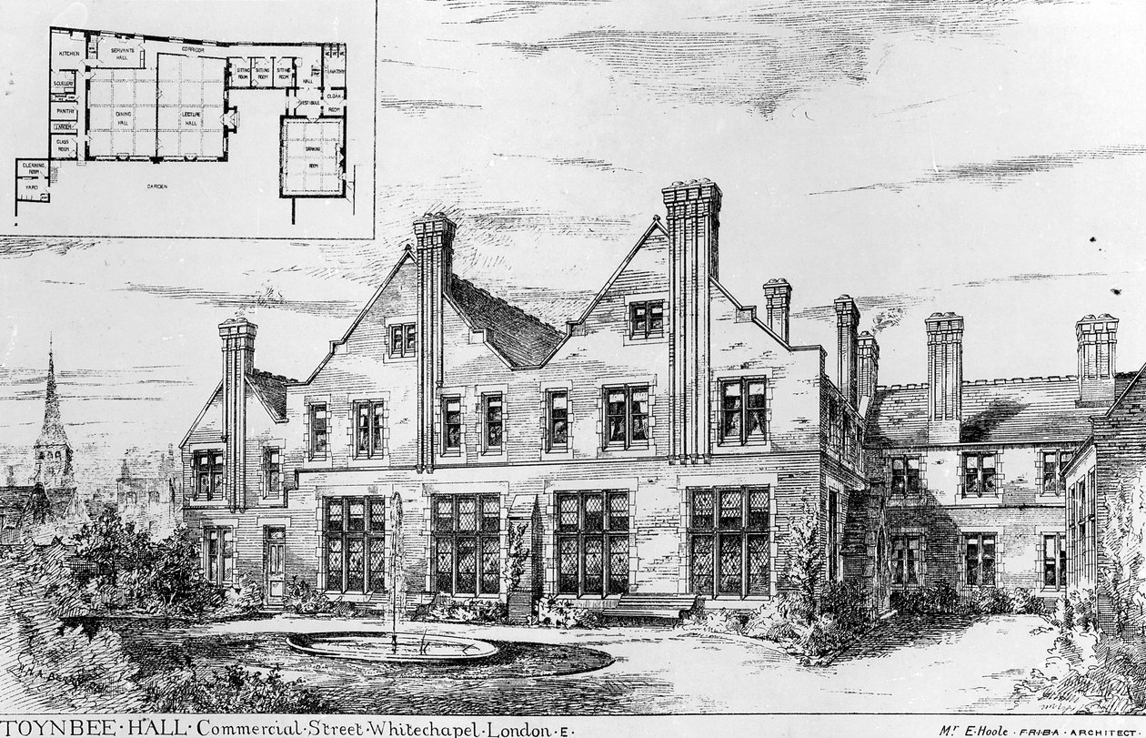 Toynbee Hall, illustrasjon fra The Builder, 14. februar 1885 av English School
