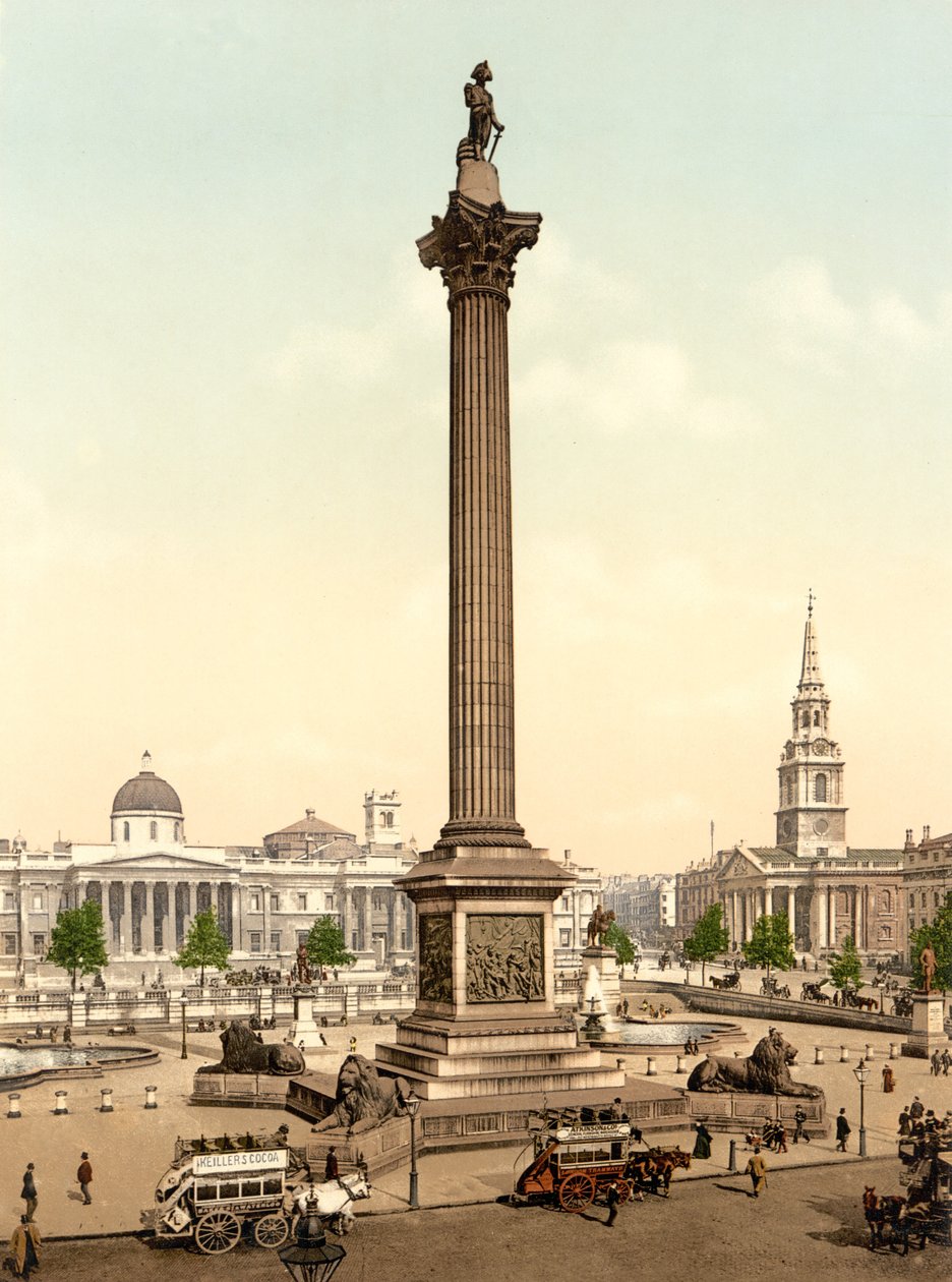 Trafalgar Square, London (håndfarget bilde) av English School