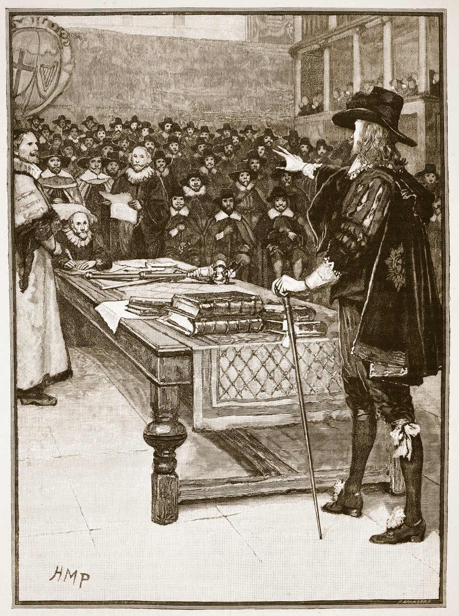 Rettssak mot Charles, illustrasjon fra Cassells Illustrated History of England (sepiafoto) av English School
