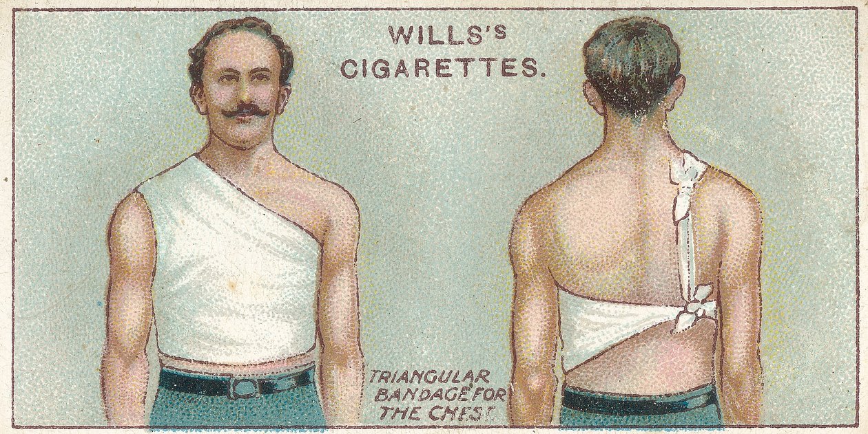 Trekantet bandasje for brystet, nr. 37 fra First Aid-serien med Willss Cigarettes-kort, 1913 av English School
