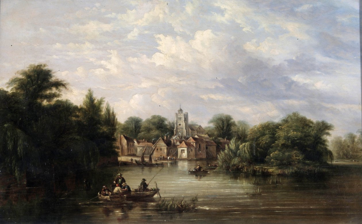 Twickenham Church, Embankment og Eel Pie Island, Middlesex, etter 1713 av English School