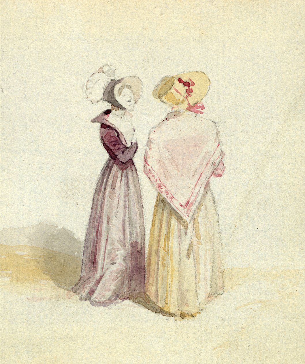To kvinner i panser, ca. 1825 (wc på papir) av English School