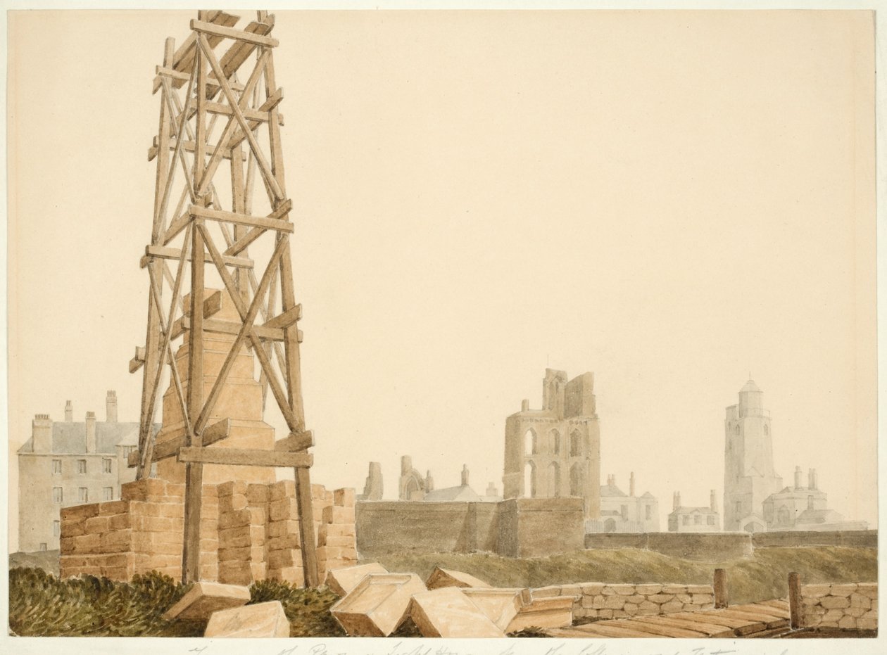 Tynemouth Priory and Lighthouse fra Collingwood Memorial av English School