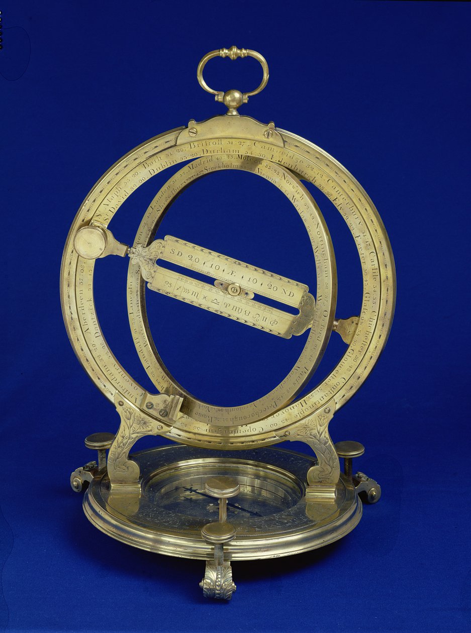 Universal Equinoctian Standing Ring Dial, sannsynligvis laget av Thomas Heath, ca. 1730 (messing) av English School