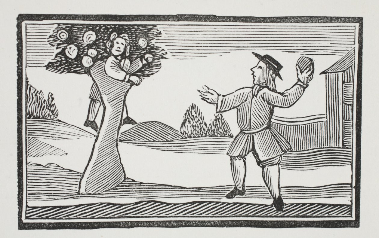 Opp i treet hur gets, illustrasjon fra Chap-books of the Eighteenth Century av John Ashton, pub. 1882 av English School
