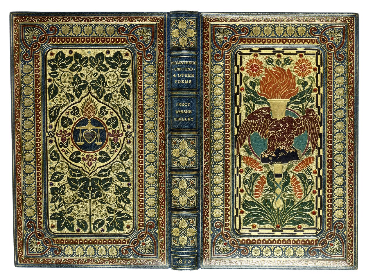 Øvre og nedre omslag, med ørn, fakkel, hjerte, vekter og blomsterdesign, 1820 av English School