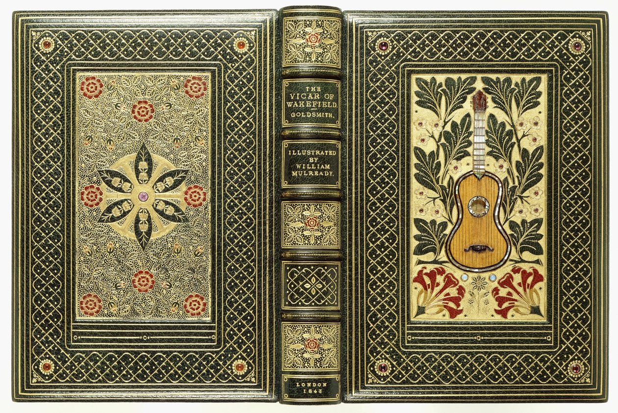 Øvre og nedre deksler, med gitar- og blomsterdesign, 1843 av English School