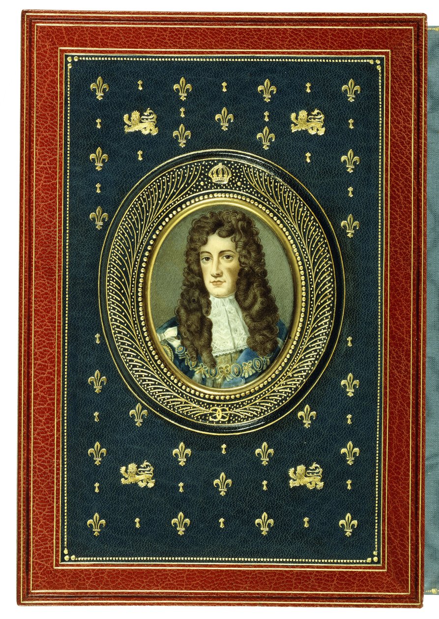 Øvre omslag, med oval portrettminiatyr av Charles II, 1902 av English School