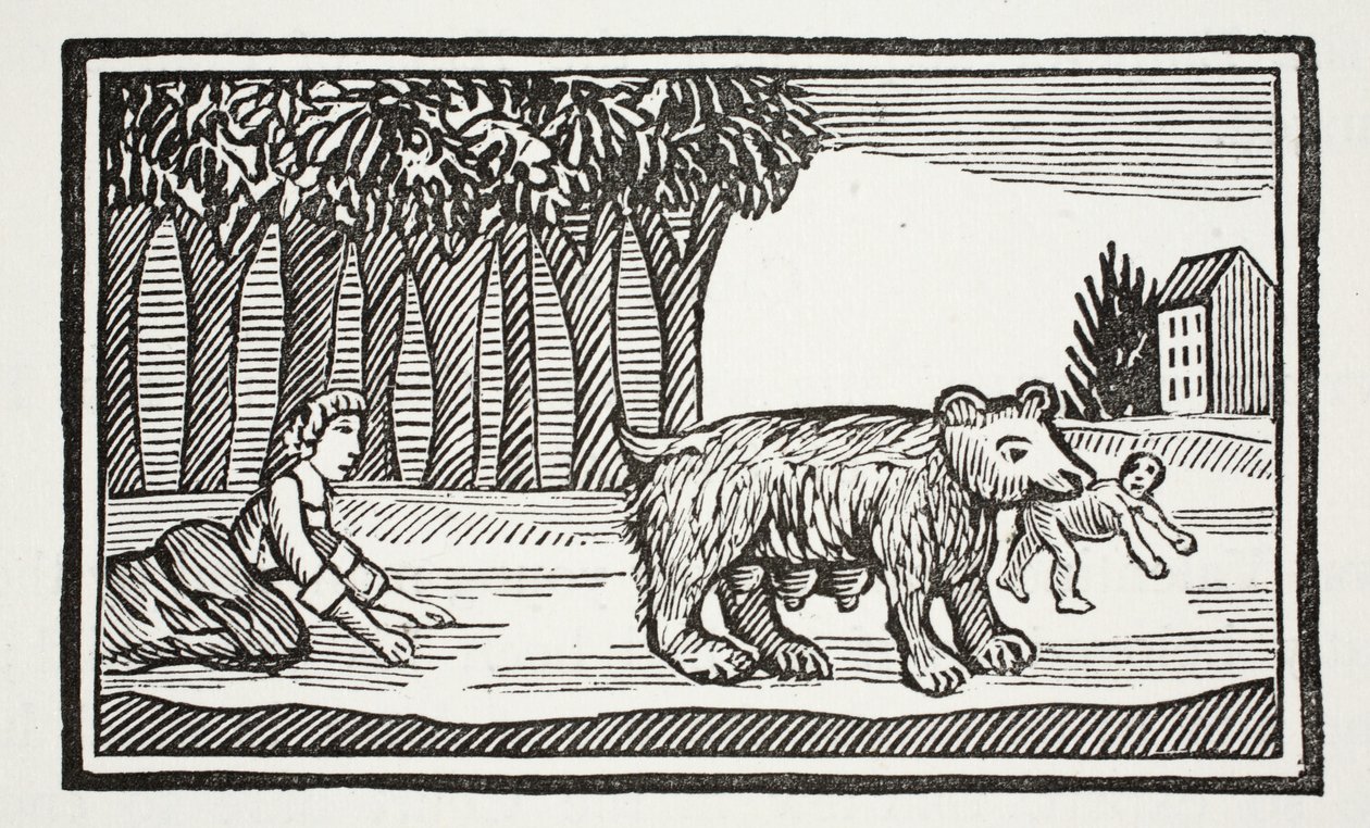 Valentine og Orson, illustrasjon fra Chap-books of the Eighteenth Century av John Ashton, pub. 1882 av English School